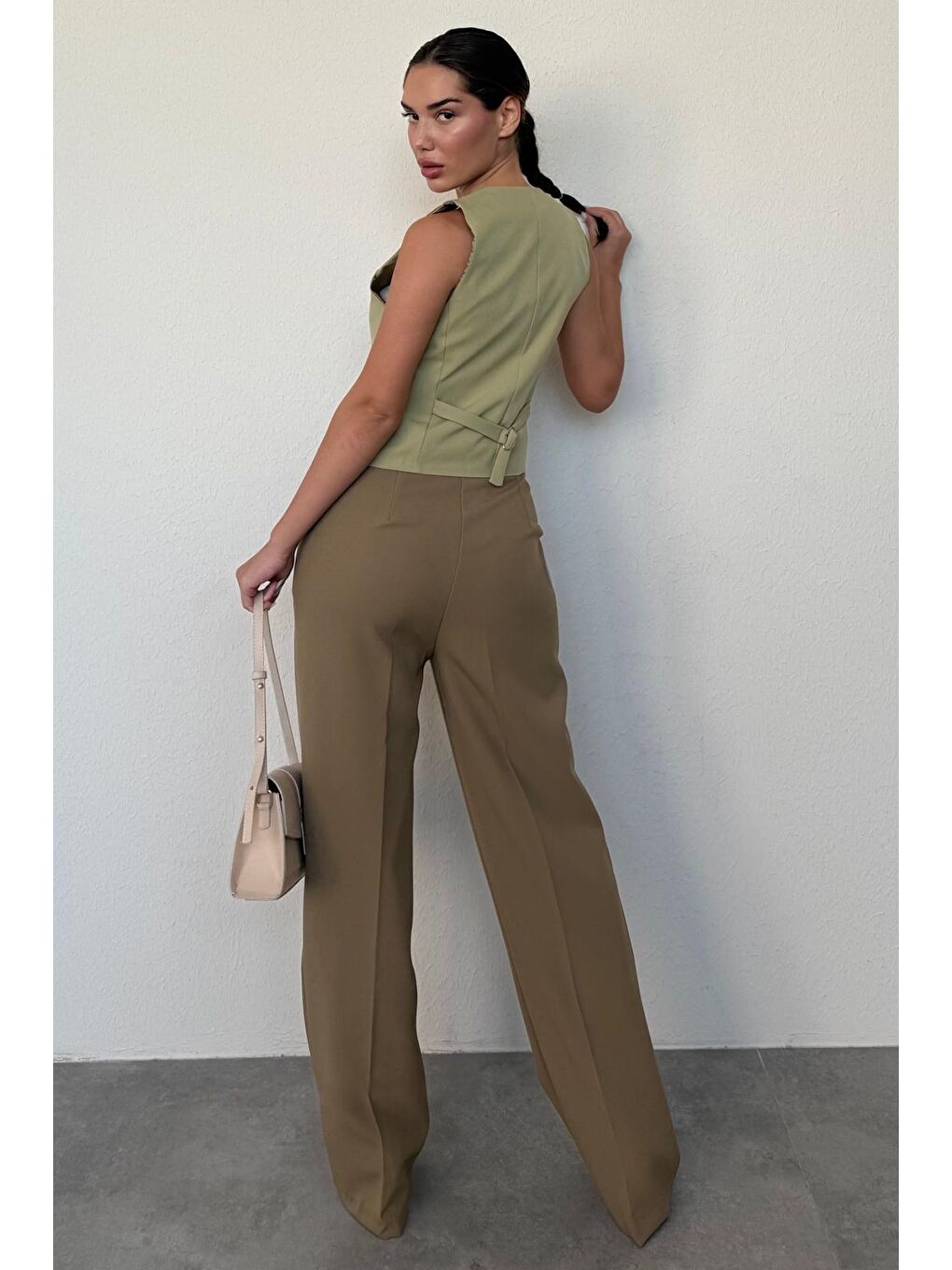 Haki Yüksek Bel Kadın Palazzo Pantolon Mg2506-7