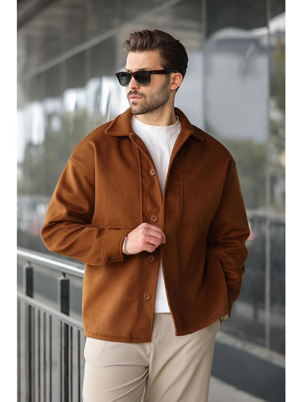Kahverengi Kaşe Gömlek Erkek Ceket E6765-1