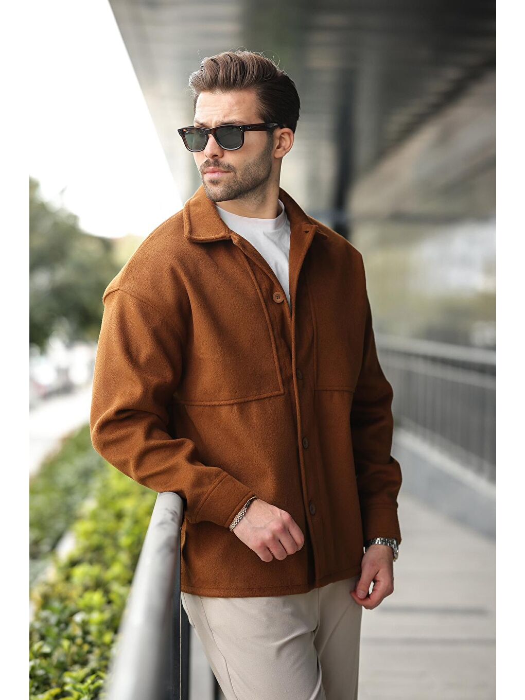 Kahverengi Kaşe Gömlek Erkek Ceket E6765-3