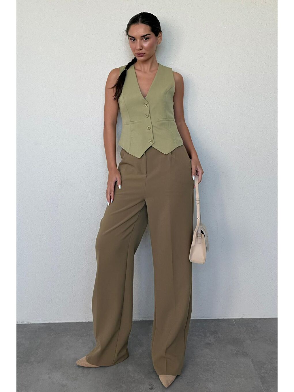 Haki Yüksek Bel Kadın Palazzo Pantolon Mg2506-8