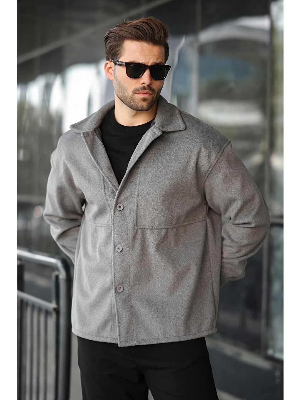 Antrasit Kaşe Gömlek Erkek Ceket E6765