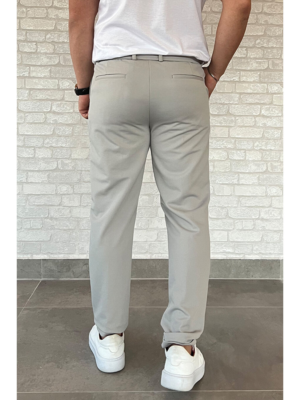 Mishar İtalia Gri Erkek Bel Lastikli Duble Paça Jogger Pantolon - 2