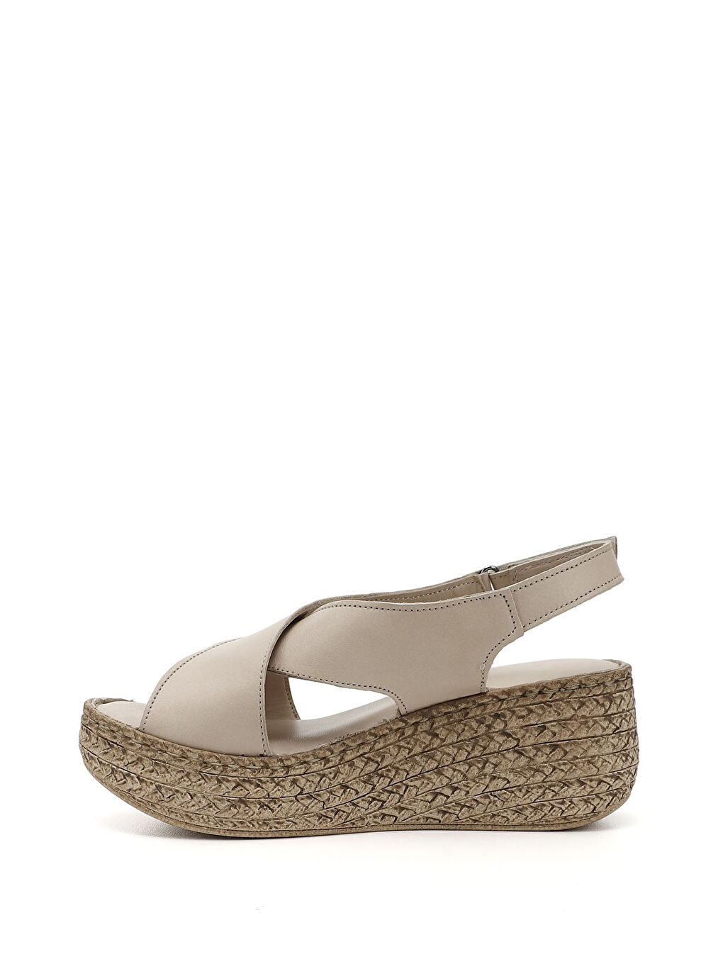 Bej Kadın BEJ-TEN RENGİ Cırt Bantlı Dolgu Tabanlı Hakiki Deri Sandalet-2