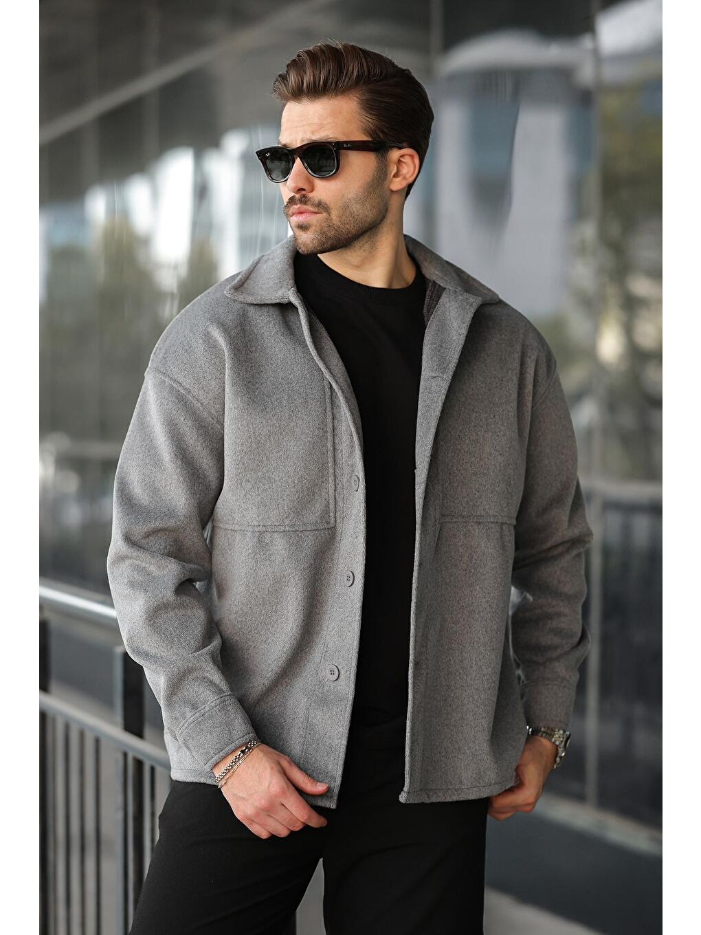 Antrasit Kaşe Gömlek Erkek Ceket E6765-2
