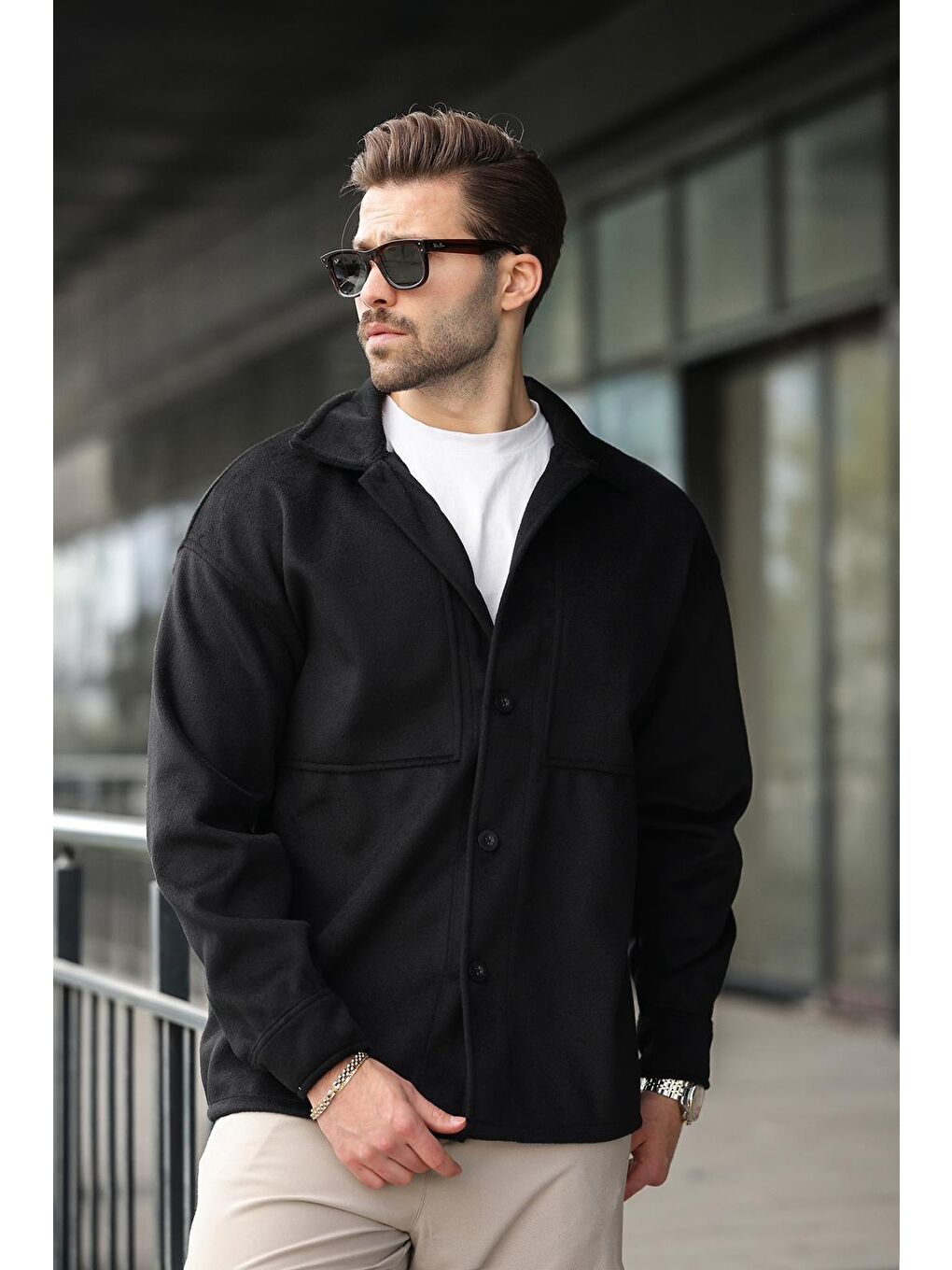 Siyah Kaşe Gömlek Erkek Ceket E6765-1