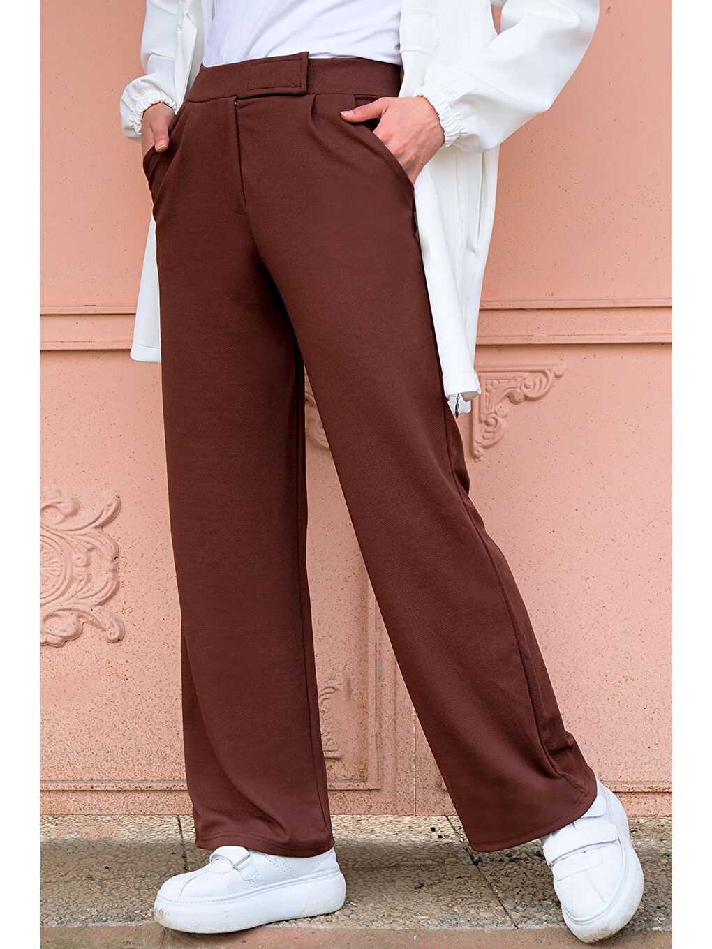 Yüksek Bol Paça Pantolon Kahverengi-2