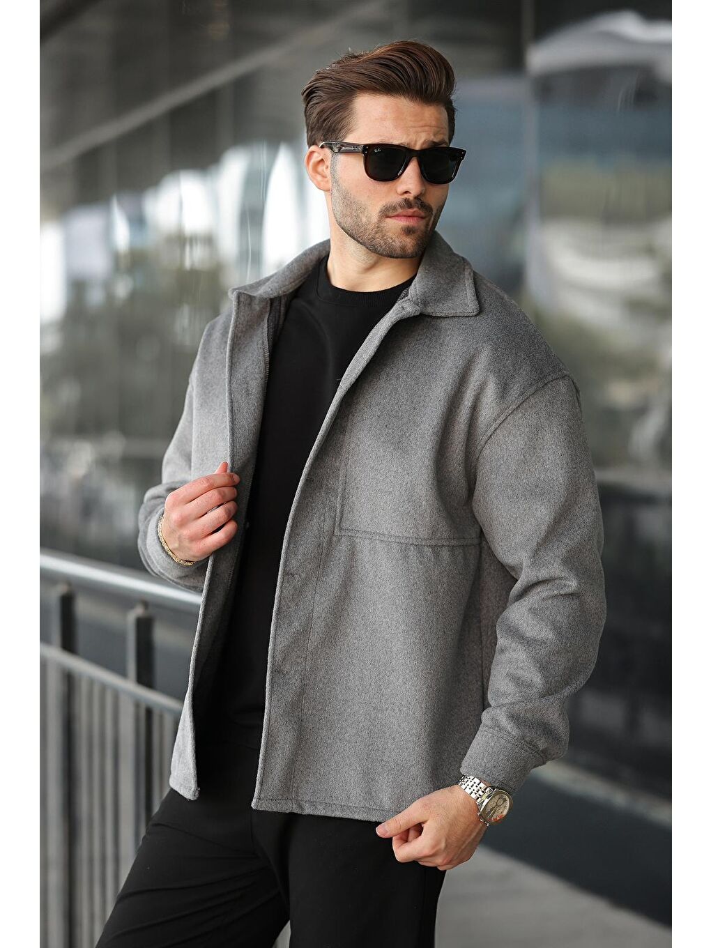 Antrasit Kaşe Gömlek Erkek Ceket E6765-3