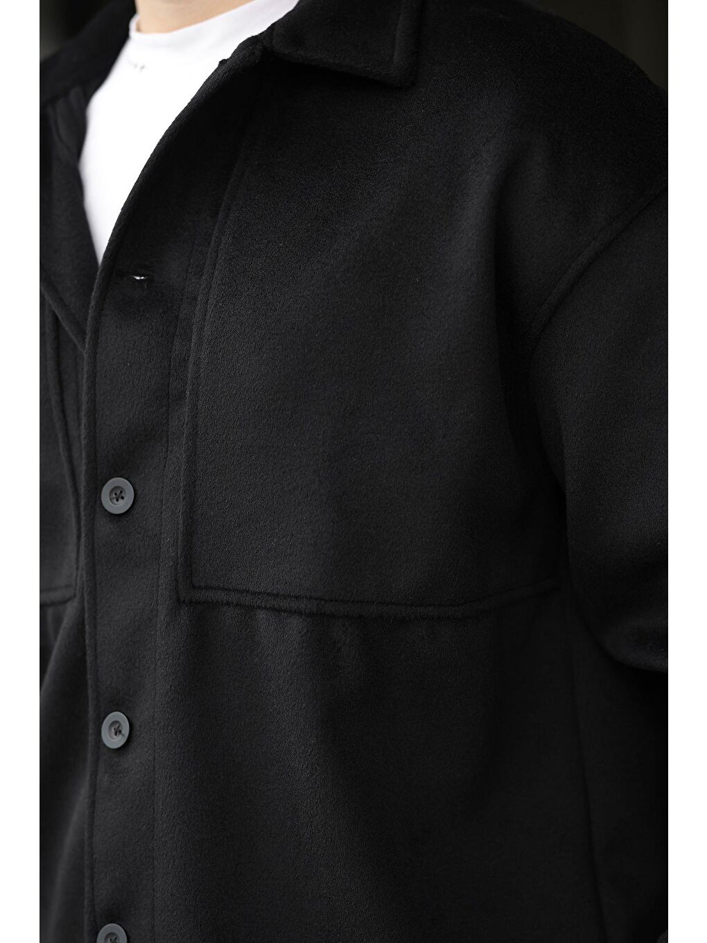 Siyah Kaşe Gömlek Erkek Ceket E6765-2