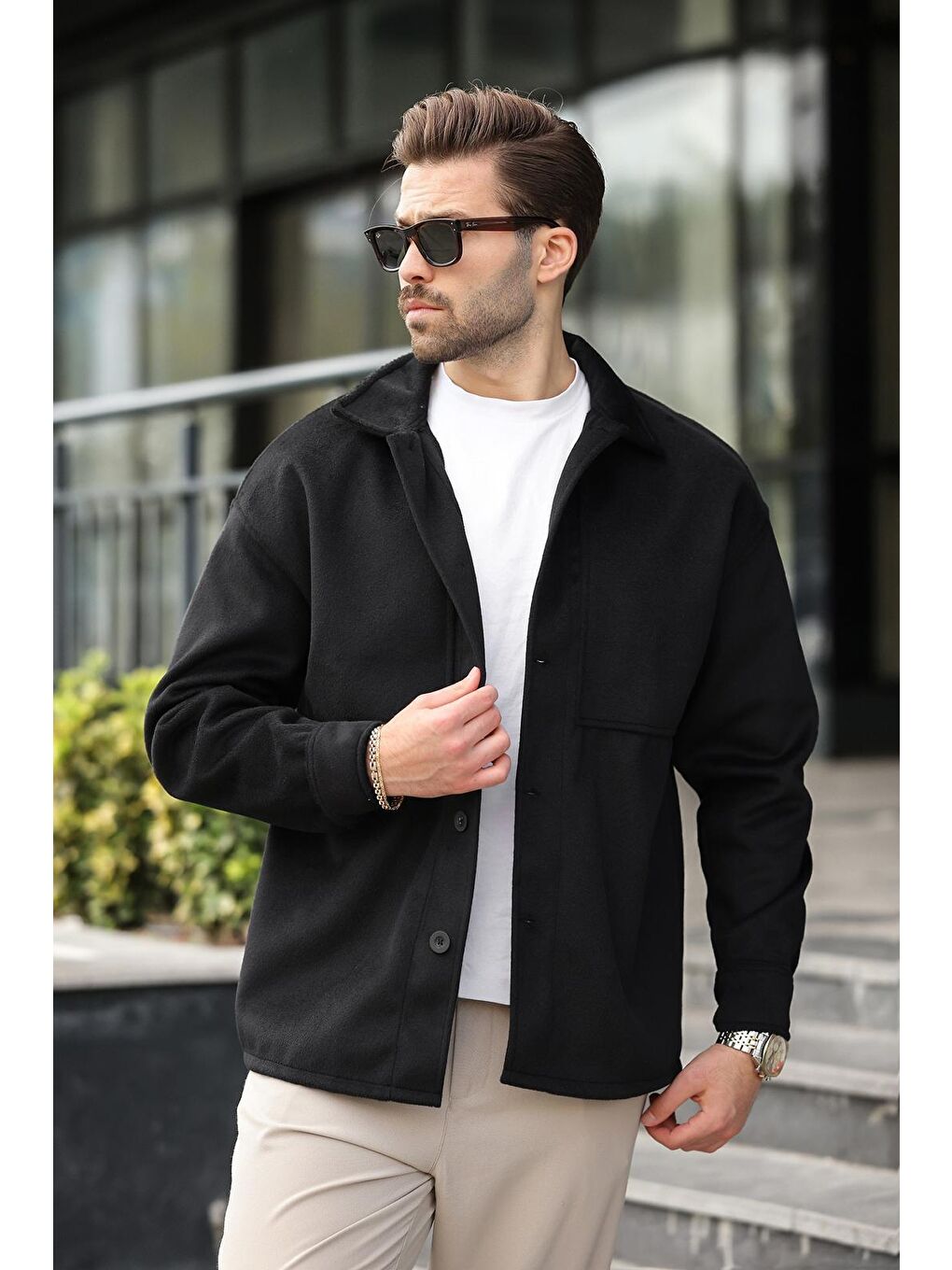 Siyah Kaşe Gömlek Erkek Ceket E6765-3