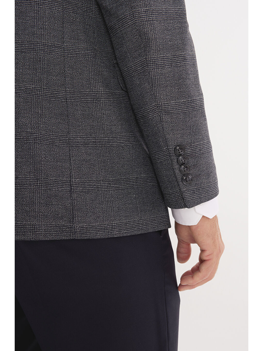 Mavi Erkek Koyu Lacivert-Beyaz Slim Fit Mono Yaka Kareli Kapak Cepli Yelekli Takım Elbise-5