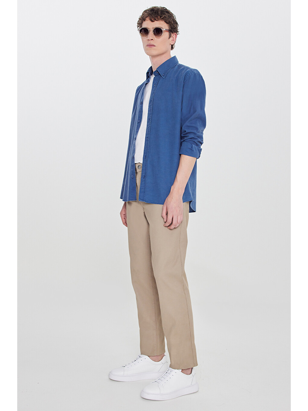 Erkek Bej Pamuklu Slim Fit Dar Kesim 5 Cepli Armürlü Esnek Pantolon-2