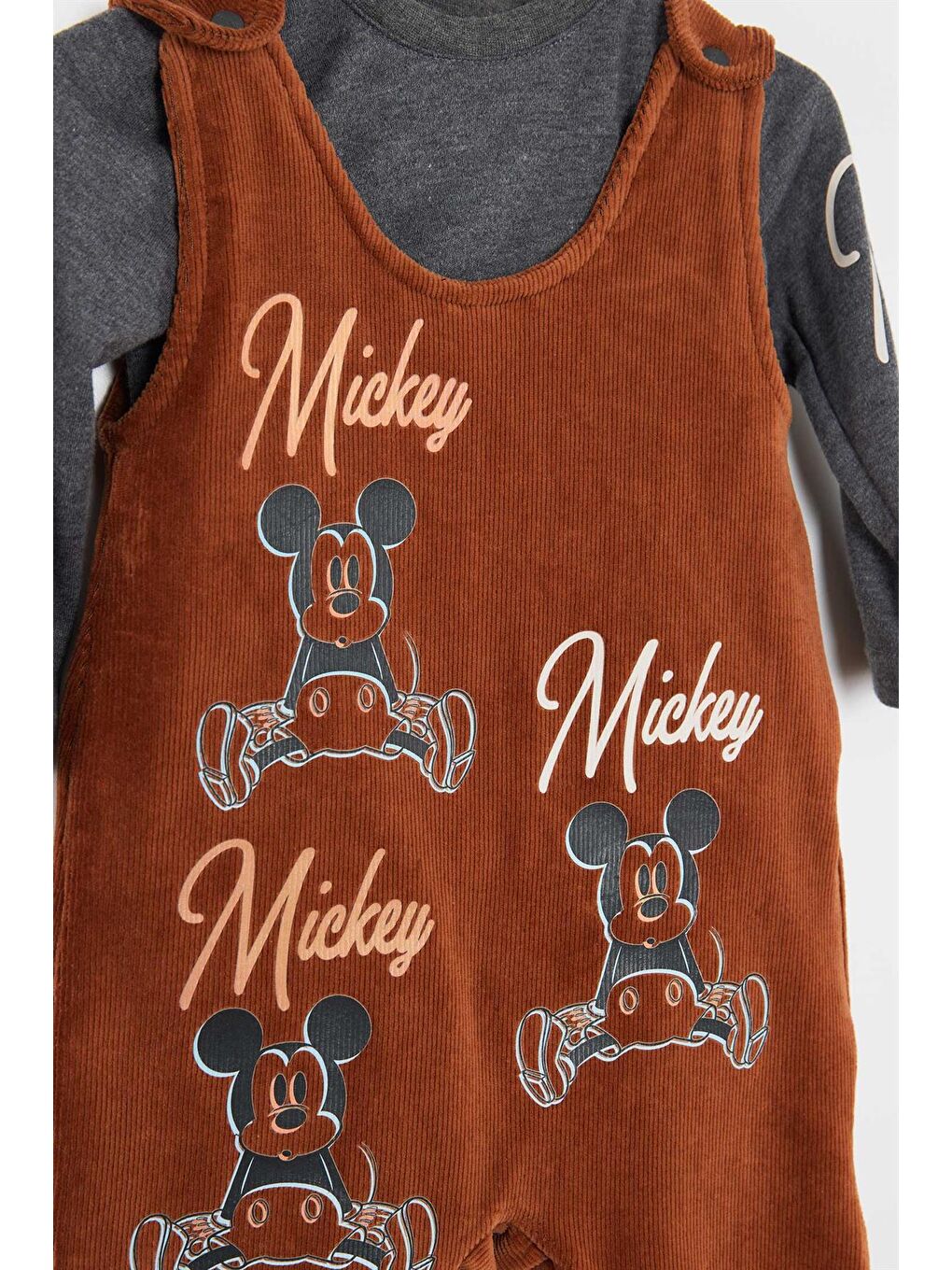 Supermino Kahverengi Mickey Mouse Lisanslı Erkek Bebek Salopet Takım 21138 - 2