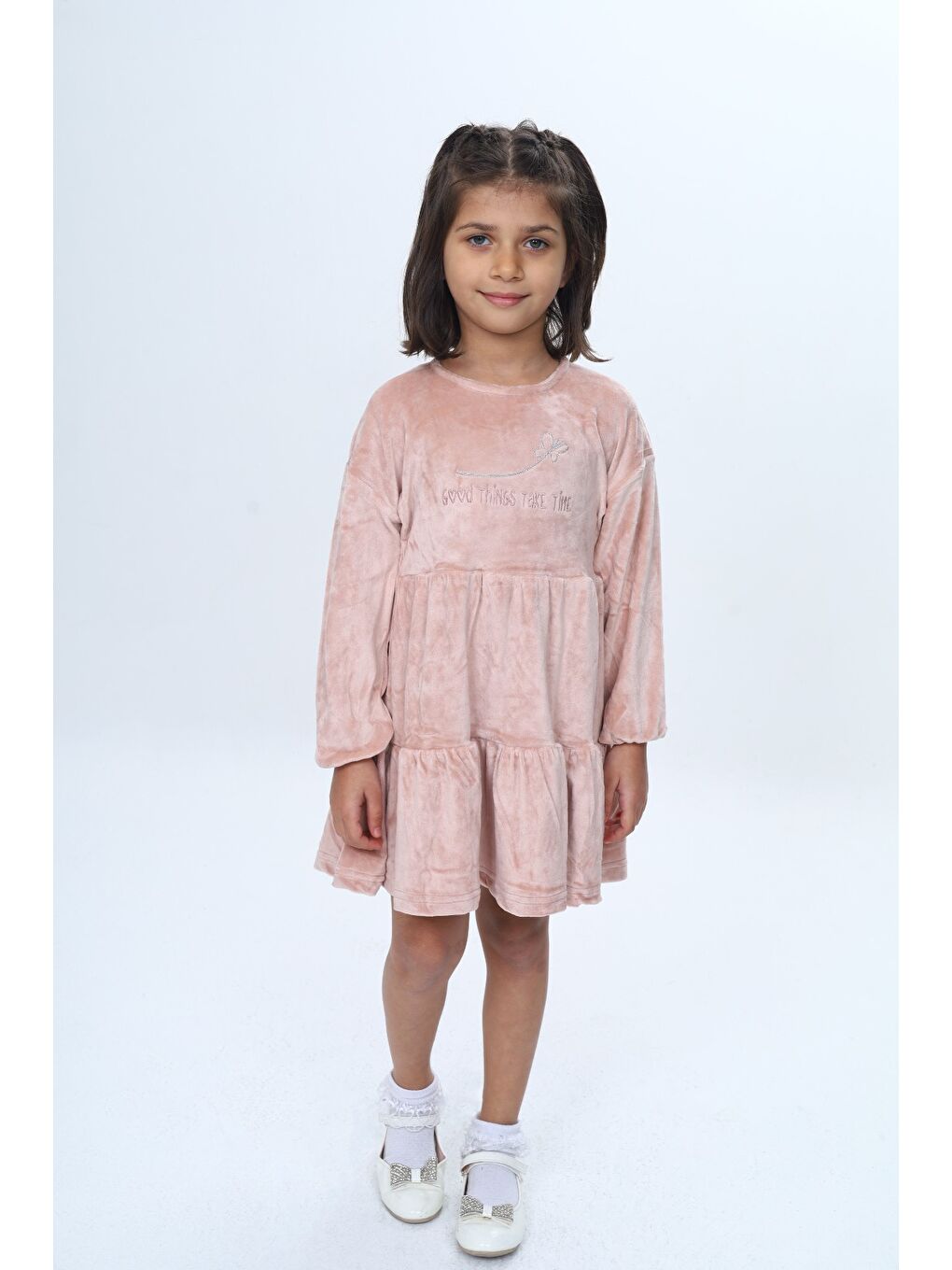 Pembe Kız Çocuk Nakışlı Elbise