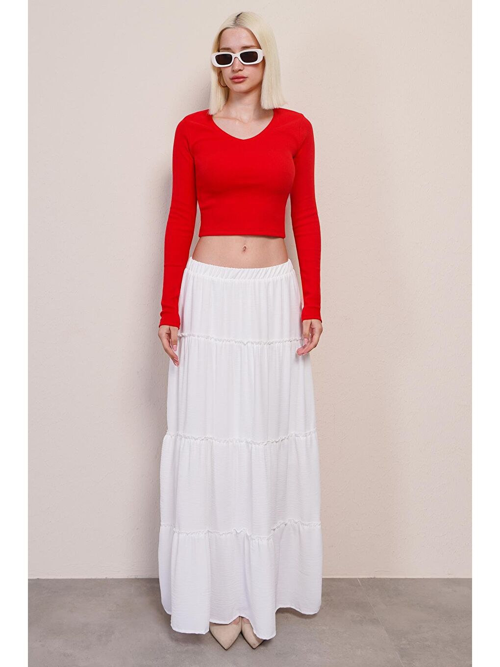 Kırmızı V Yaka Uzun Kollu Kaşkorse Body Mg2192-2