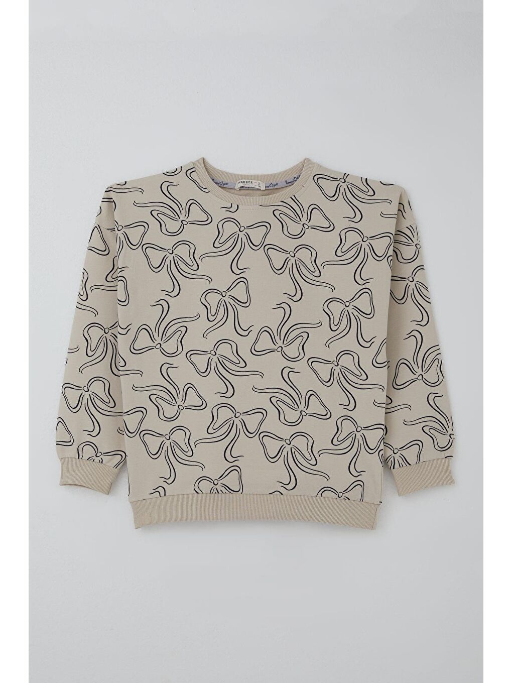 Bej Kız Çocuk Eşofman Takımı Kurdele Desenli Bel Kısmı Lastikli Taş (9-14 Yaş)-1