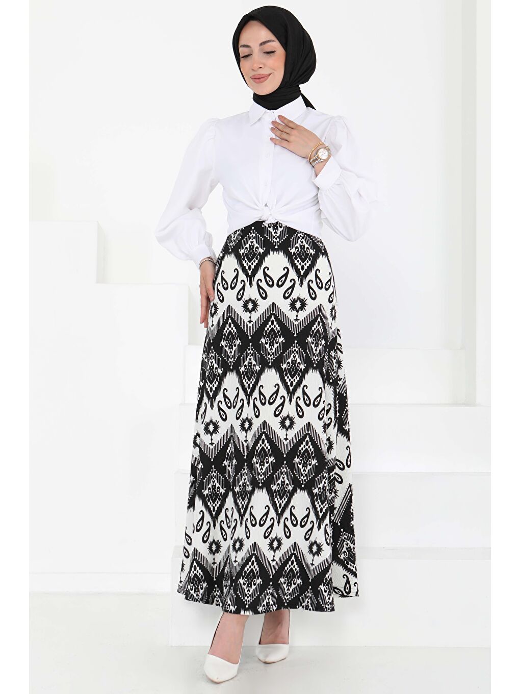 Desenli Kiloş Etek Siyah - 27130-1