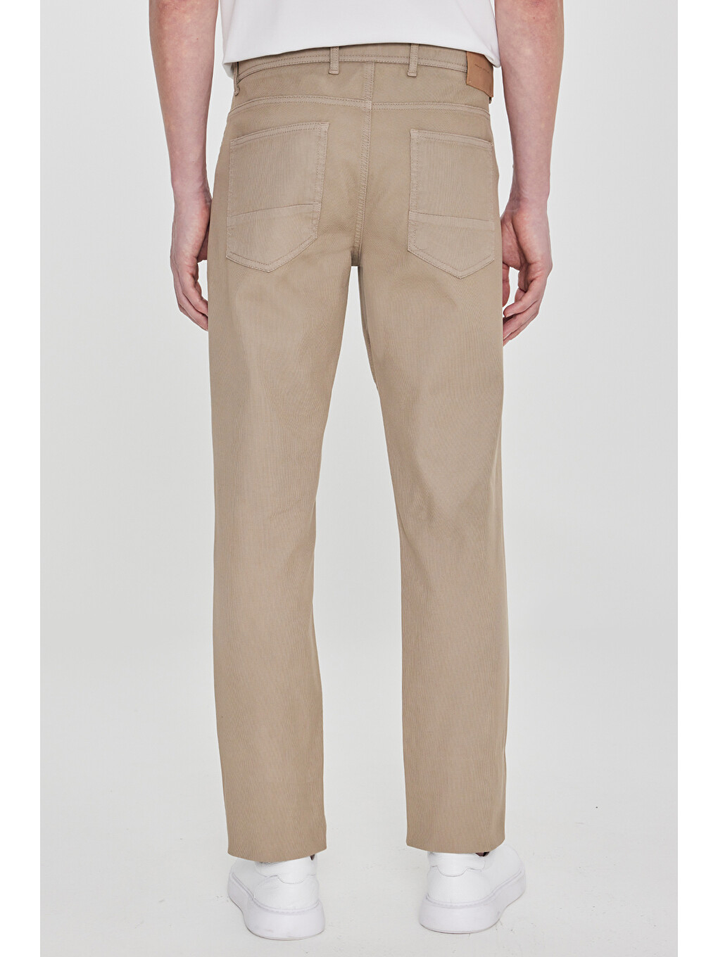 Erkek Bej Pamuklu Slim Fit Dar Kesim 5 Cepli Armürlü Esnek Pantolon-4