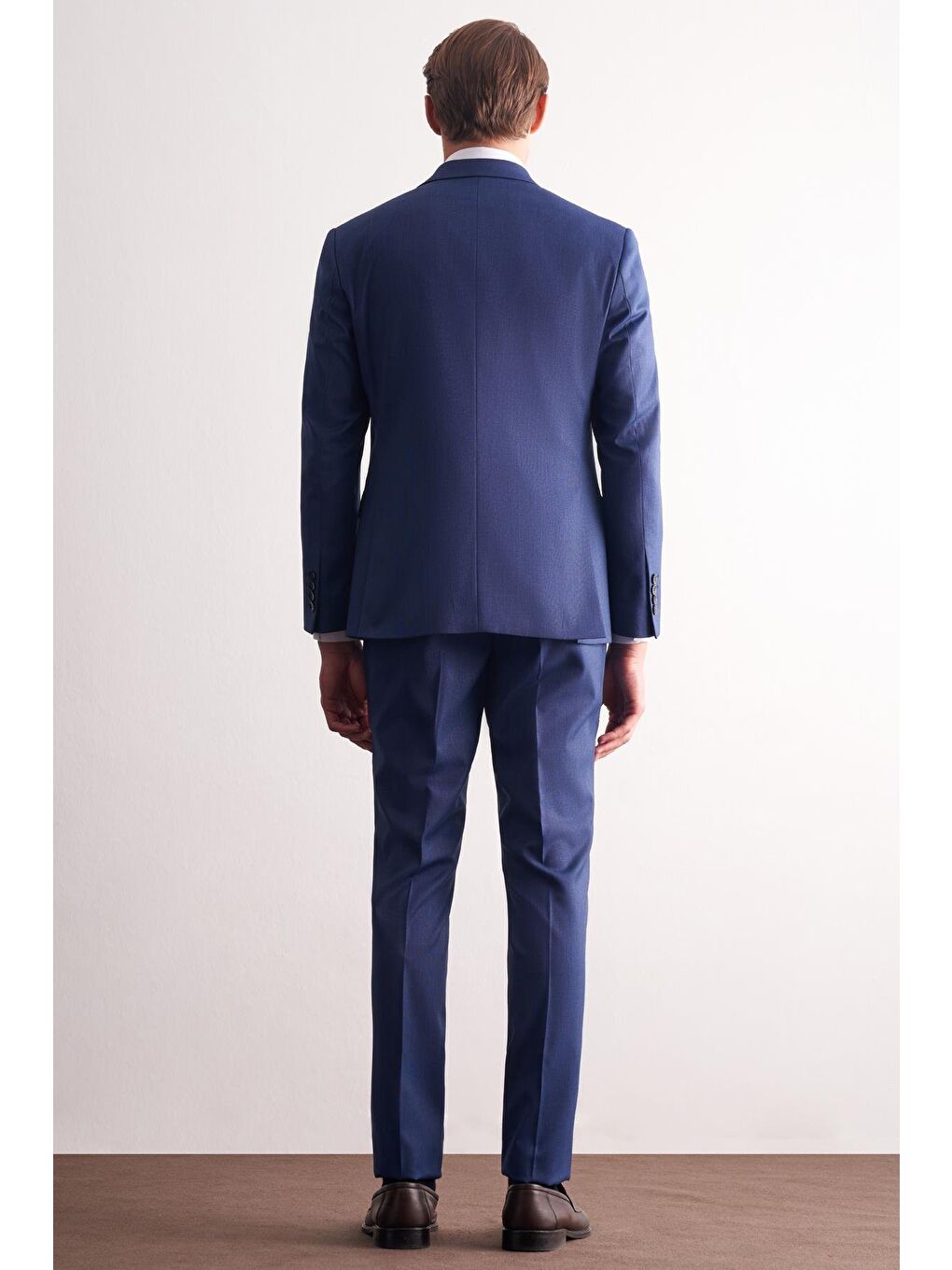 Koyu Lacivert Kırlangıç Yaka Kendinden Desenli Esnek Bel Slim Fit 6 Drop Takım Elbise 1001255168-4