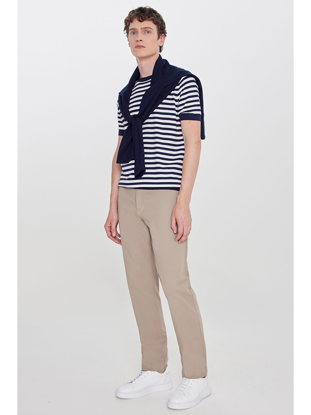 Erkek Bej Pamuklu Slim Fit Dar Kesim Yan Cepli Armürlü Esnek Pantolon-2