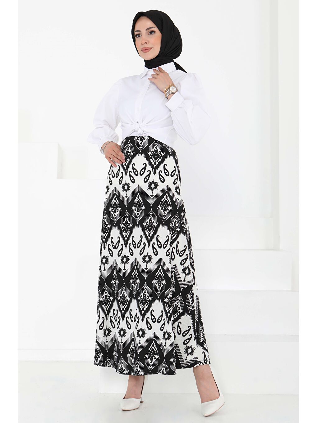 Desenli Kiloş Etek Siyah - 27130-2