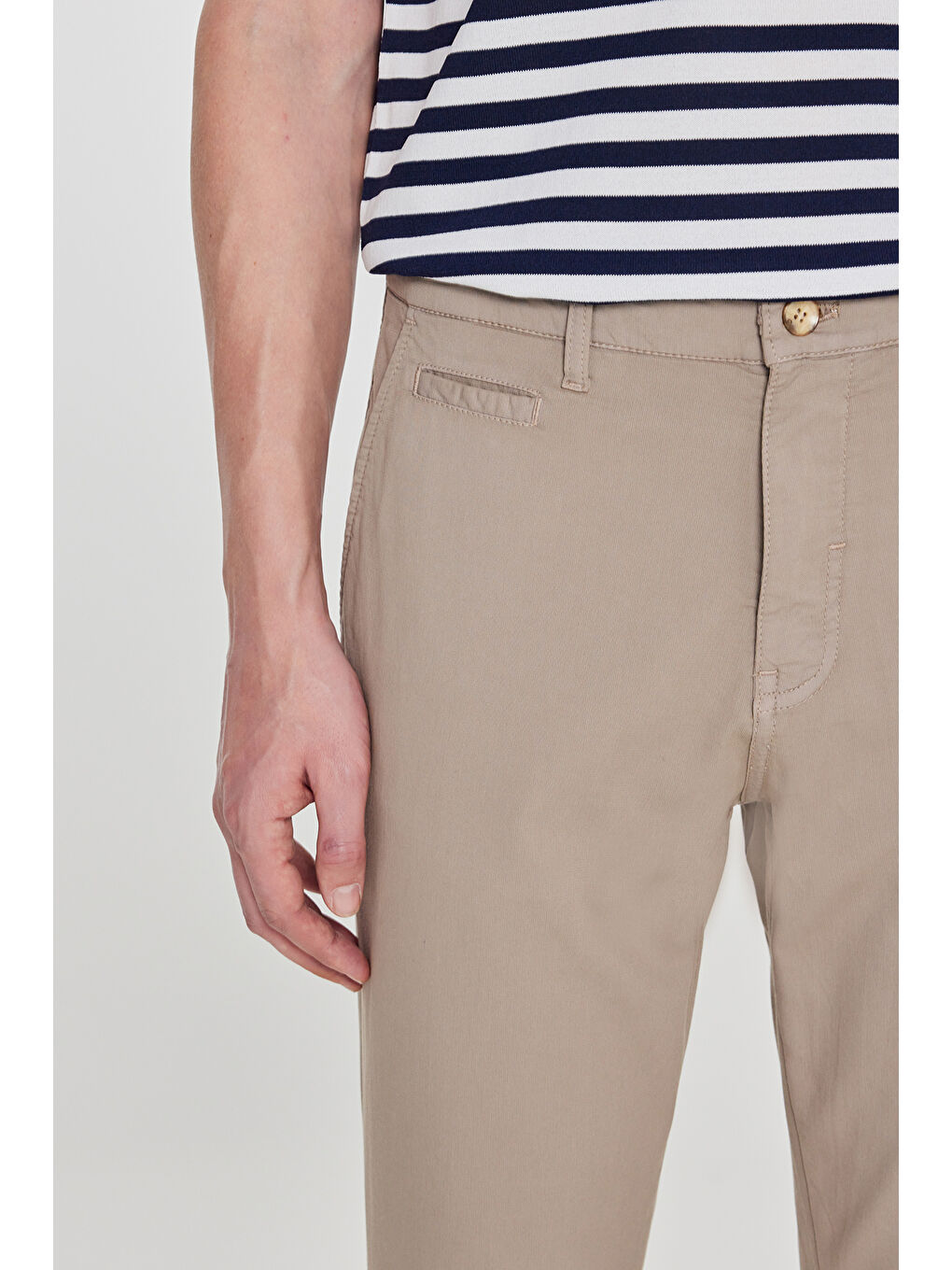 Erkek Bej Pamuklu Slim Fit Dar Kesim Yan Cepli Armürlü Esnek Pantolon-3