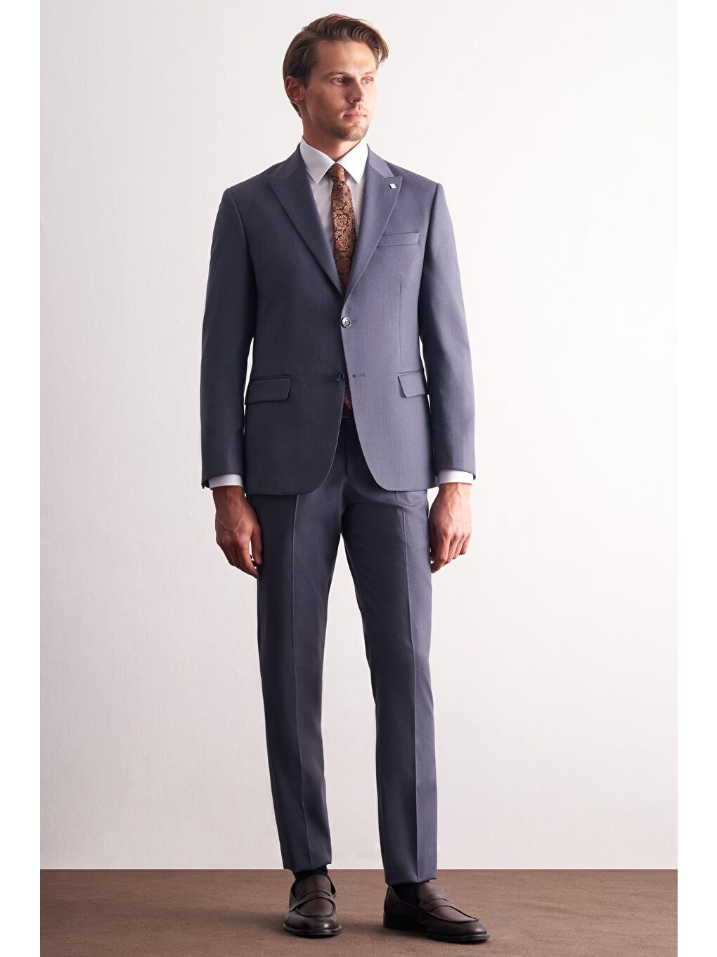 - Lacivert Kırlangıç Yaka Kendinden Desenli Esnek Bel Slim Fit 6 Drop Takım Elbise 1001255168