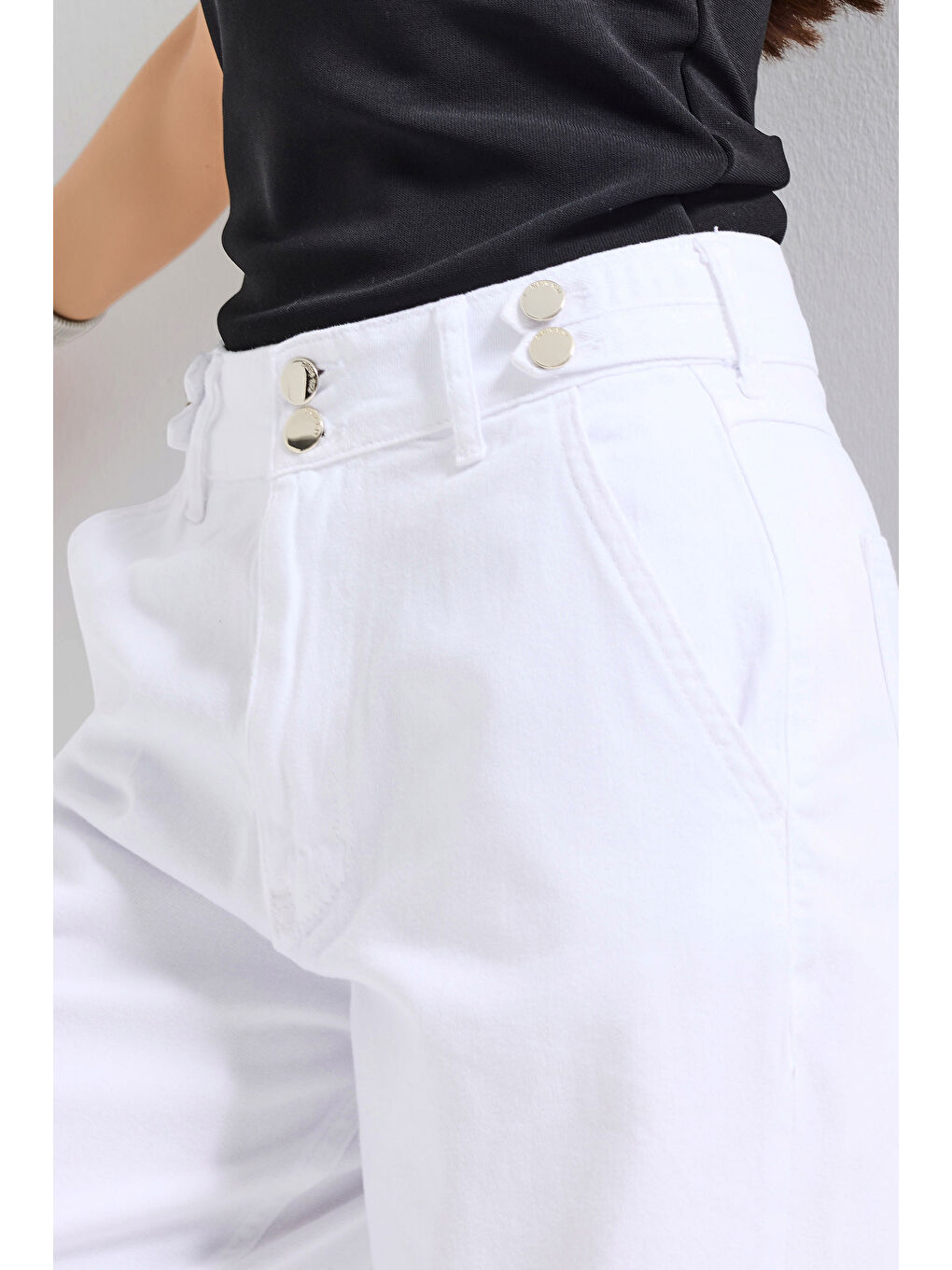 Kadın Beyaz 5s6-2 Wide Leg Kemer Detaylı Denim Jean-2