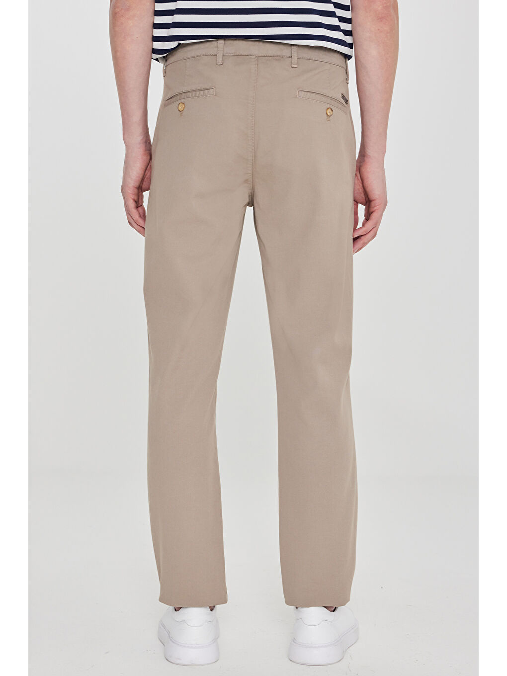 Erkek Bej Pamuklu Slim Fit Dar Kesim Yan Cepli Armürlü Esnek Pantolon-4