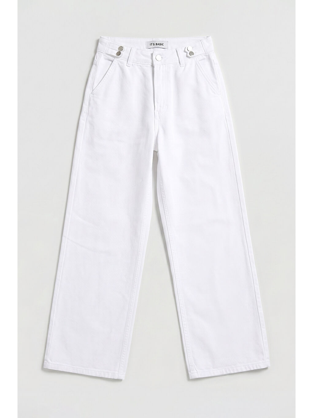 Kadın Beyaz 5s6-2 Wide Leg Kemer Detaylı Denim Jean-3