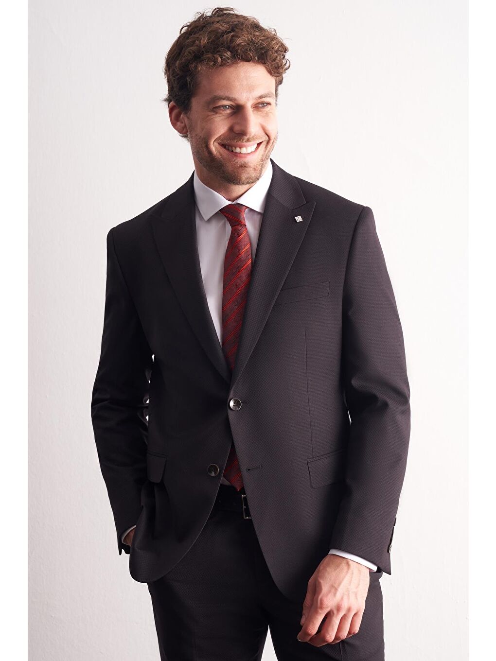 Siyah Kırlangıç Yaka Kendinden Desenli Esnek Bel Slim Fit 6 Drop Takım Elbise 1001255167-2