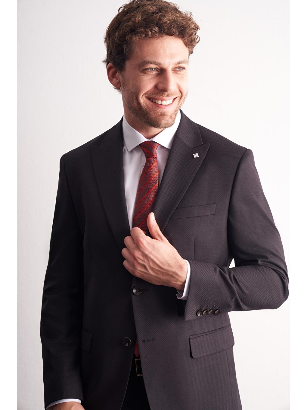 Siyah Kırlangıç Yaka Kendinden Desenli Esnek Bel Slim Fit 6 Drop Takım Elbise 1001255167-3