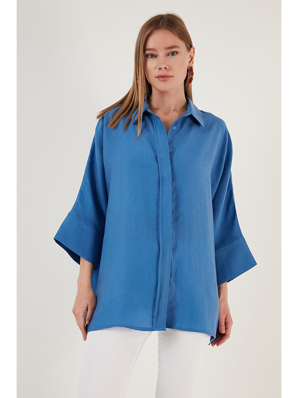 Mavi Truvakar Kol Oversize Kadın Gömlek 514344013-6