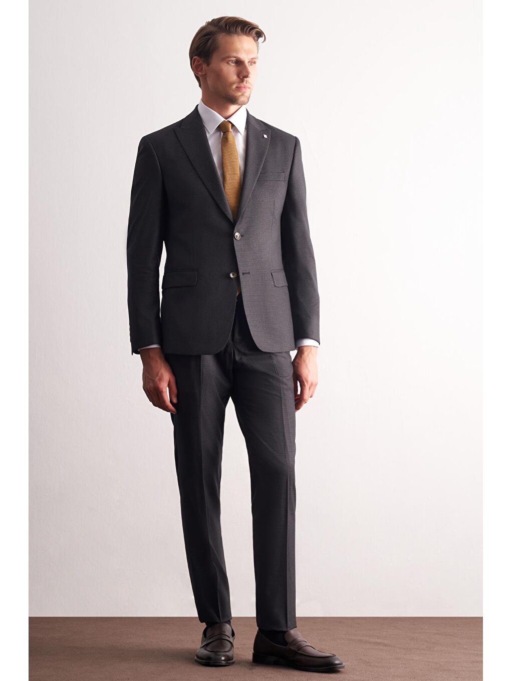 Antrasit Kırlangıç Yaka Kendinden Desenli Esnek Bel Slim Fit 6 Drop Takım Elbise 1001255167