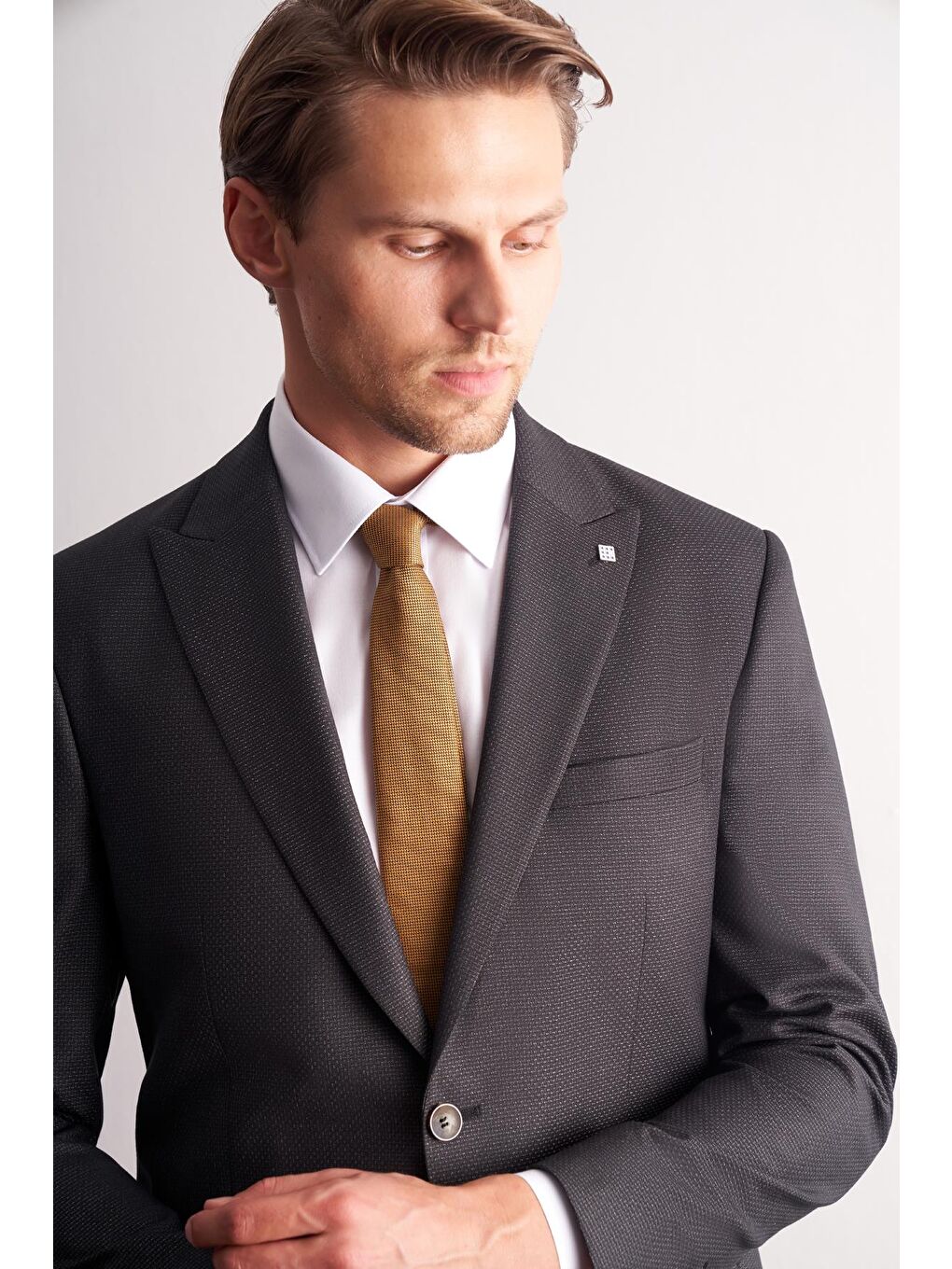 Antrasit Kırlangıç Yaka Kendinden Desenli Esnek Bel Slim Fit 6 Drop Takım Elbise 1001255167-3