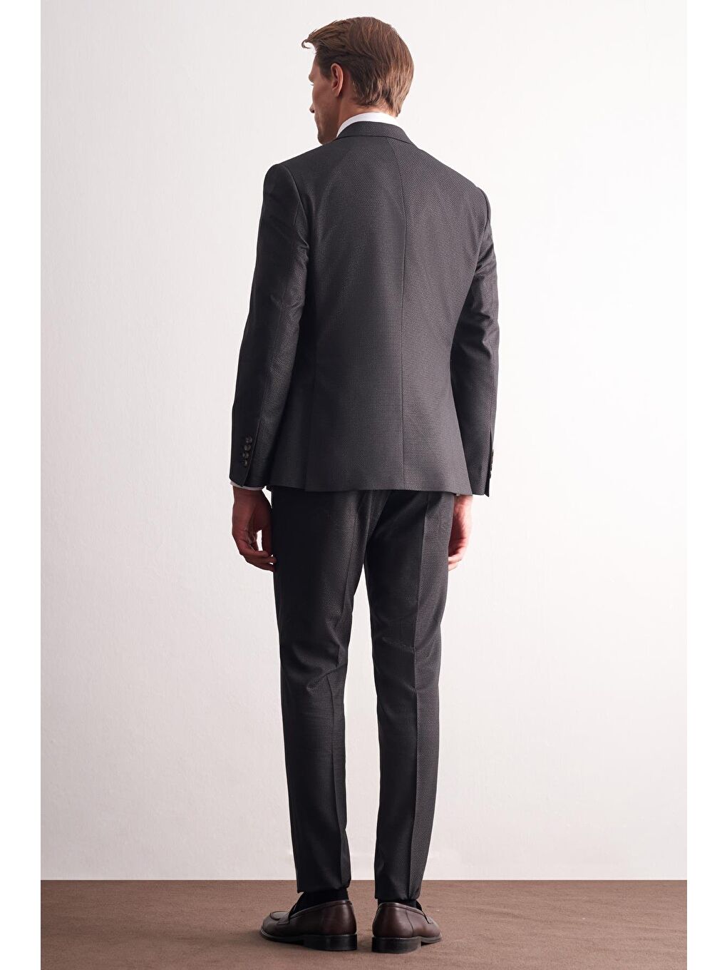 Antrasit Kırlangıç Yaka Kendinden Desenli Esnek Bel Slim Fit 6 Drop Takım Elbise 1001255167-4