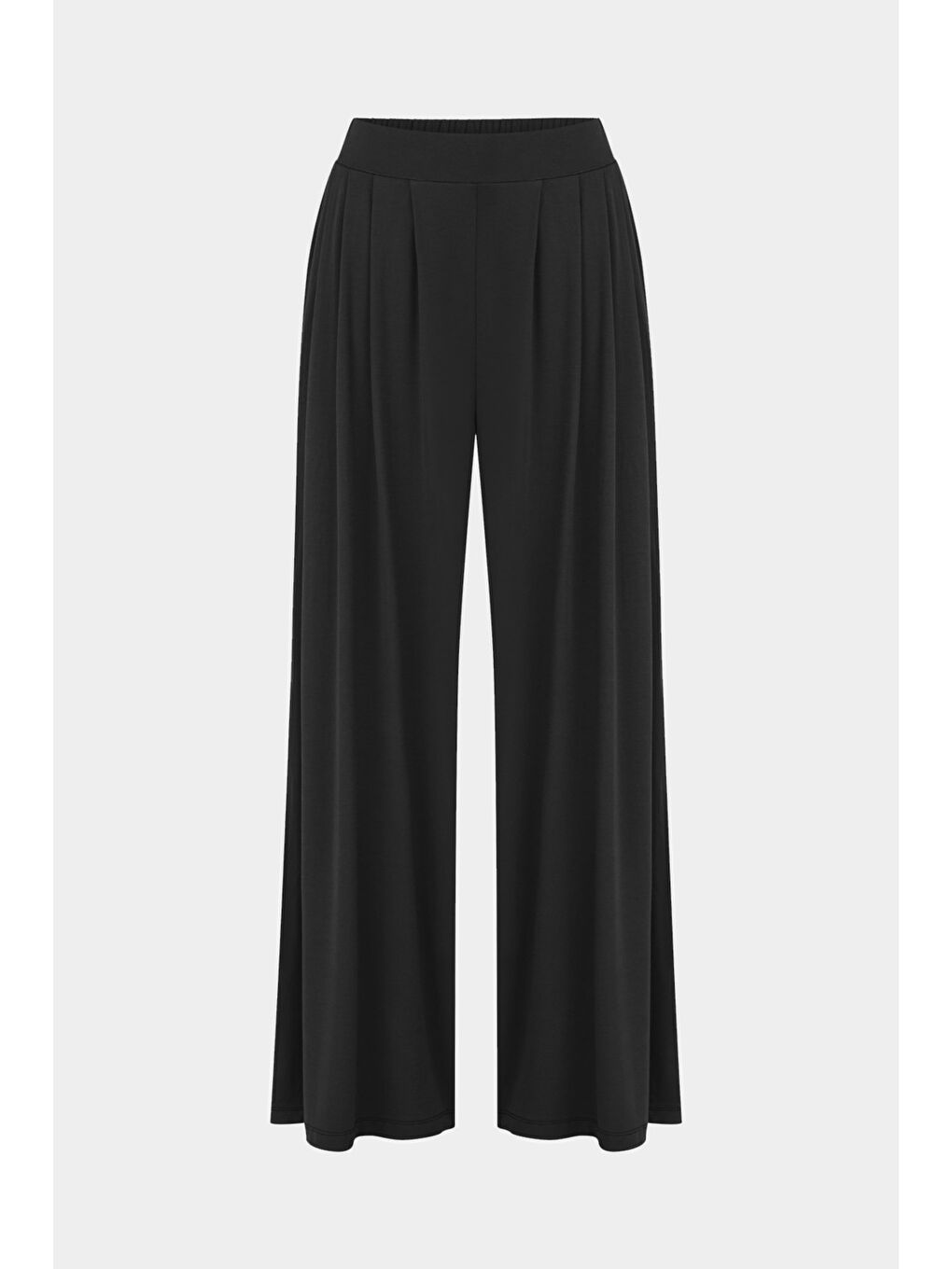 June Siyah Kadın Wide Leg/Geniş Paça Beli Lastikli Dökümlü Pantolon