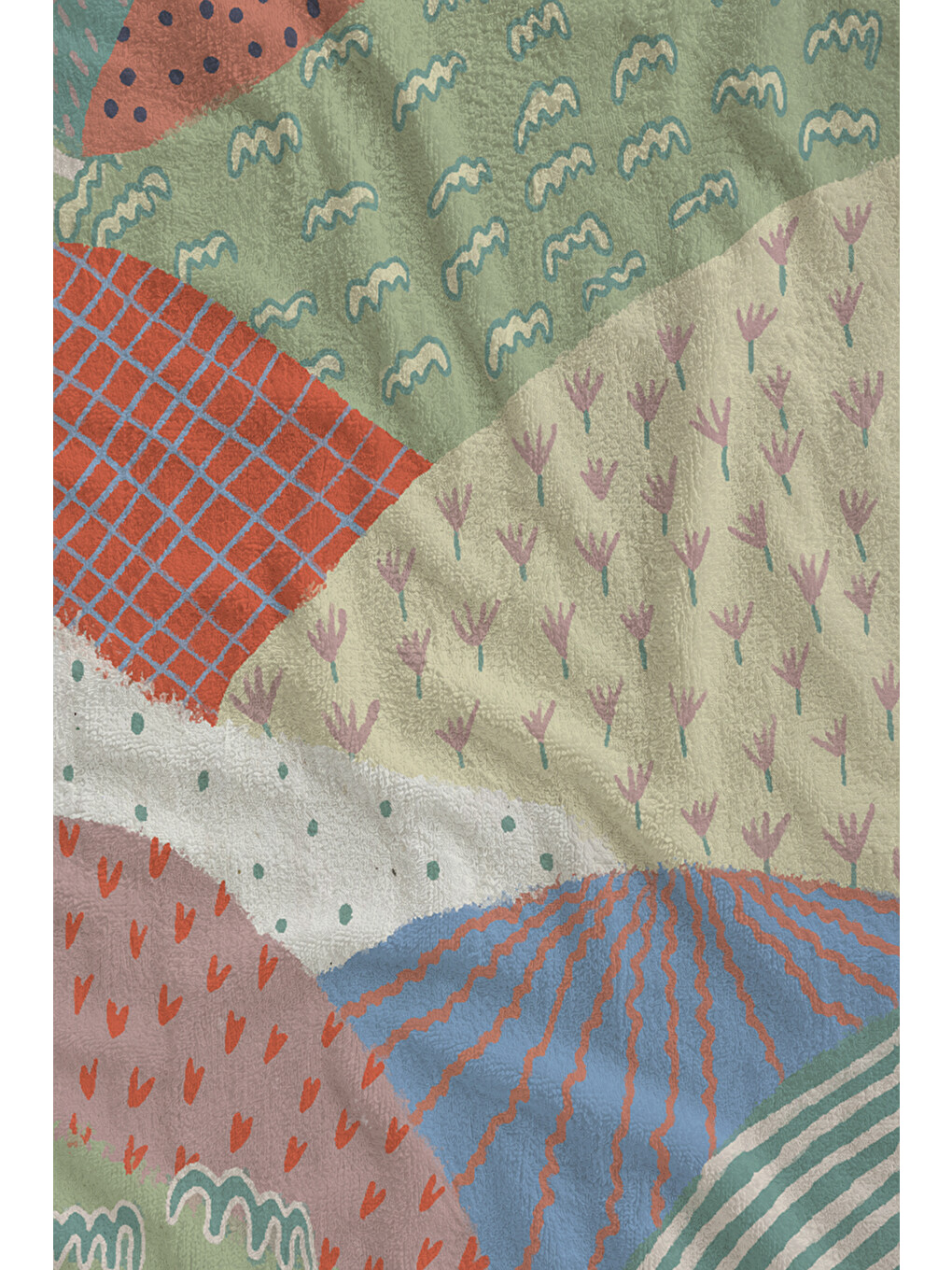 Pembe Pastel Patchwork Geometrik Dalga Desenli 70x150 Cm Dijital Baskılı Plaj Ve Banyo Havlusu-1