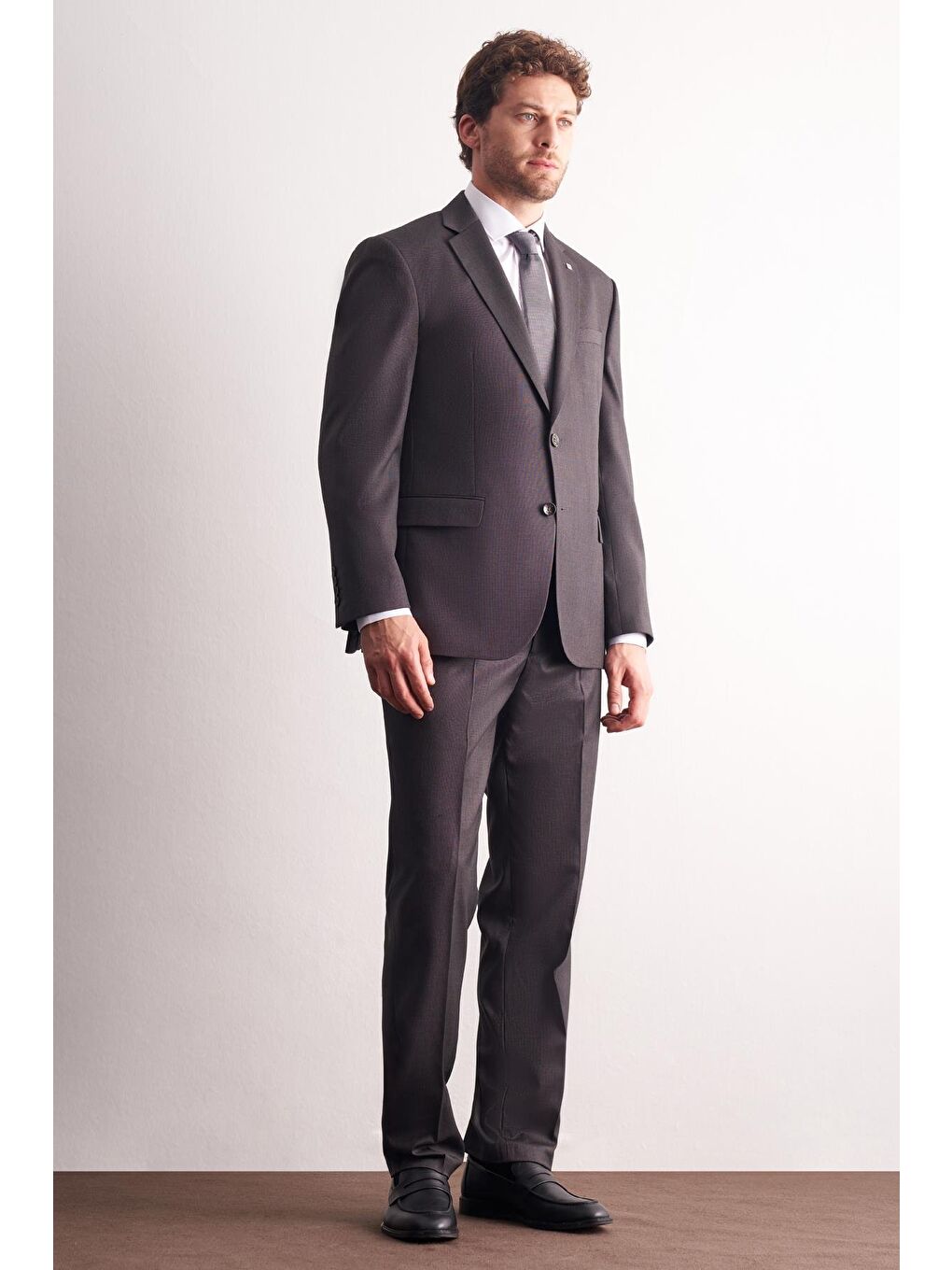 Kahverengi Mono Yaka Kendinden Desenli Esnek Bel 4 Drop Comfort Fit Takım Elbise 1001255169