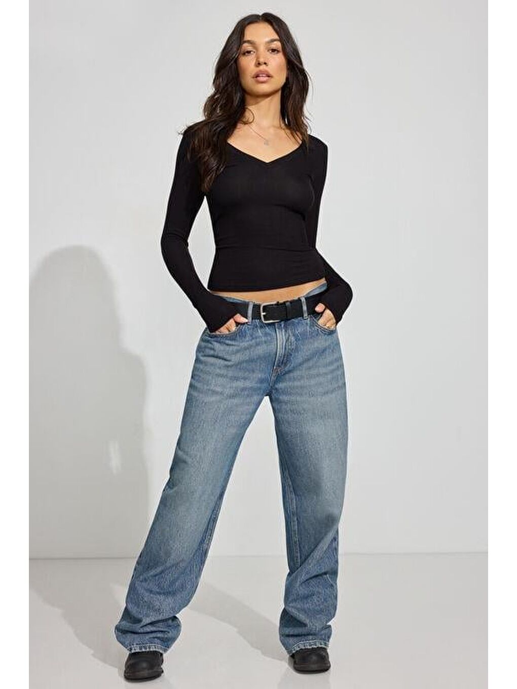 Siyah V Yaka Uzun Kollu Kaşkorse Body Mg2192-5