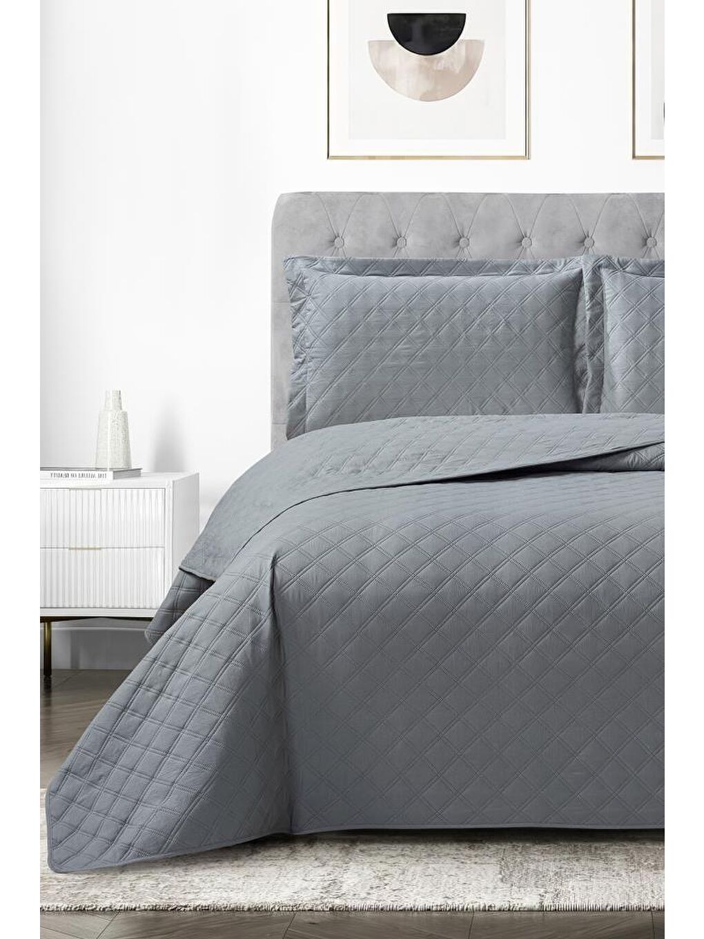 Karışık Zagreb Elyaf Dolgulu Çift Kişilik 240x260 Cm Yatak Örtüsü Antrasit