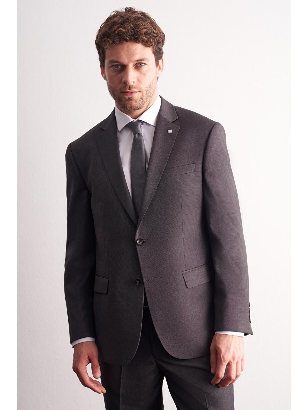 Kahverengi Mono Yaka Kendinden Desenli Esnek Bel 4 Drop Comfort Fit Takım Elbise 1001255169-2