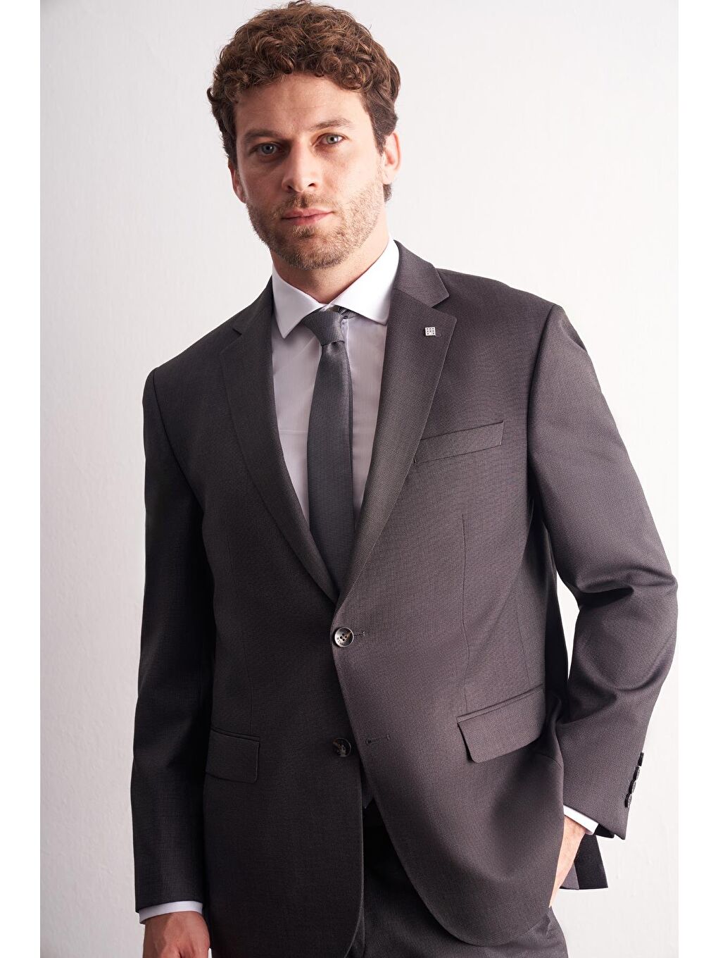 Kahverengi Mono Yaka Kendinden Desenli Esnek Bel 4 Drop Comfort Fit Takım Elbise 1001255169-3