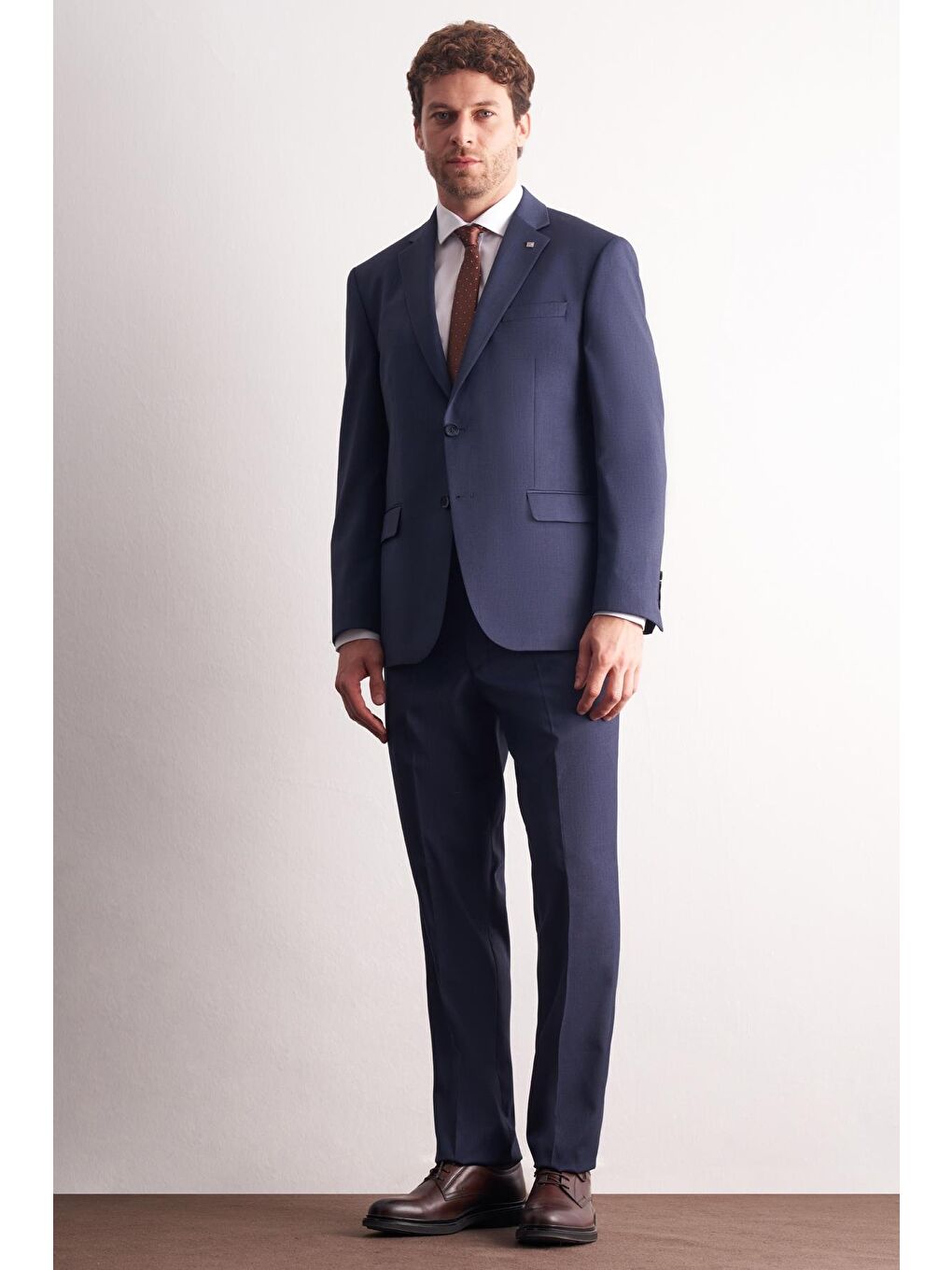 Lacivert Mono Yaka Kendinden Desenli Esnek Bel 4 Drop Comfort Fit Takım Elbise 1001255169