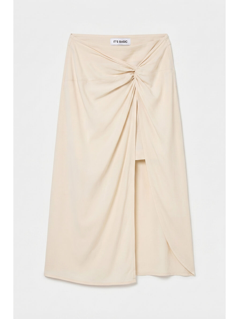 Kadın Bej s6-57 Maxi Yırtmaçlı Önden Bağlamalı Poliviskon Tasarım Etek-3