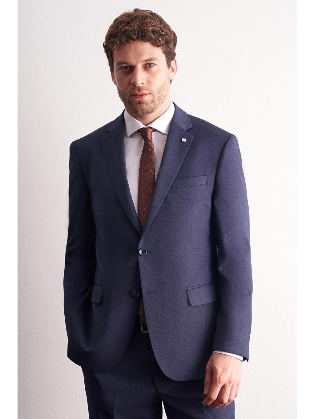 Lacivert Mono Yaka Kendinden Desenli Esnek Bel 4 Drop Comfort Fit Takım Elbise 1001255169-1