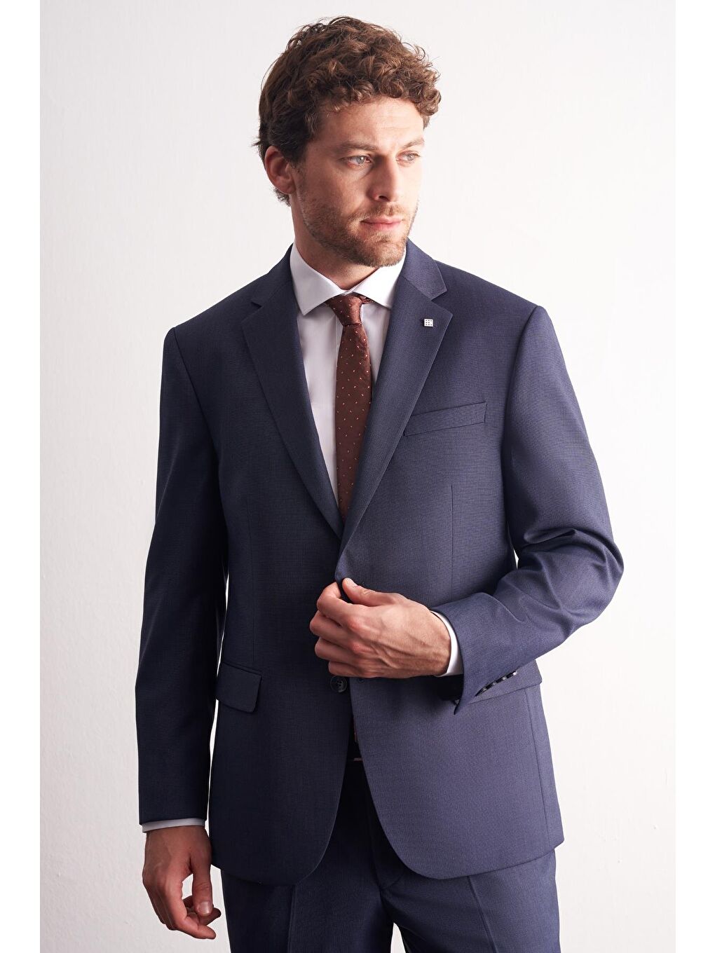 Lacivert Mono Yaka Kendinden Desenli Esnek Bel 4 Drop Comfort Fit Takım Elbise 1001255169-2