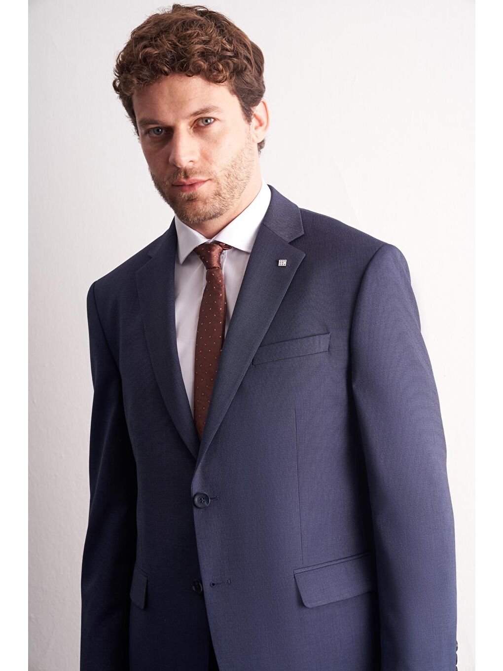 Lacivert Mono Yaka Kendinden Desenli Esnek Bel 4 Drop Comfort Fit Takım Elbise 1001255169-3