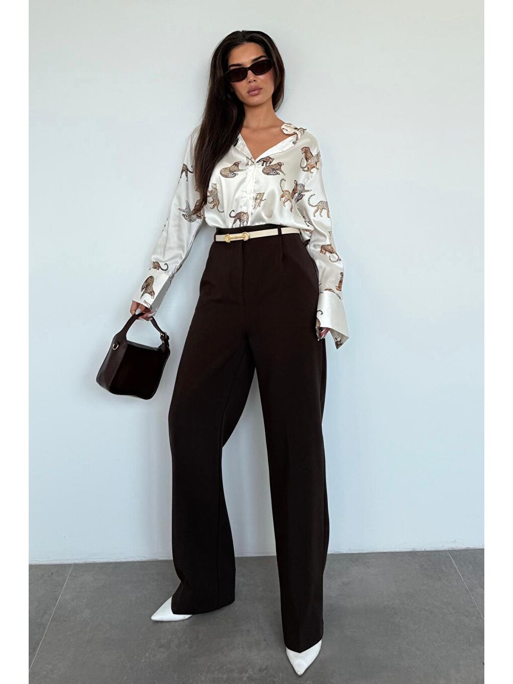 Kahverengi Yüksek Bel Kadın Palazzo Pantolon Mg2506-1