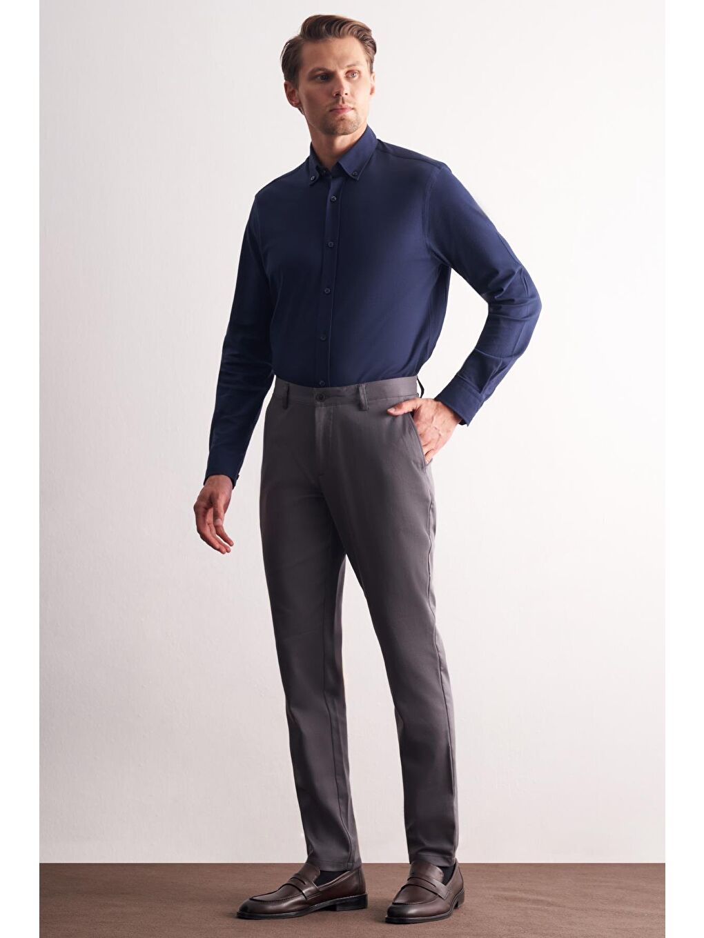 Antrasit Yan Cep Düz Paça Pamuklu Comfort Fit Chino Casual Pantolon 1003255166-1