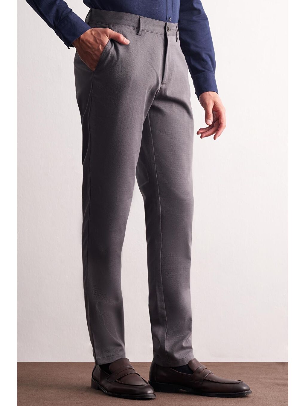Antrasit Yan Cep Düz Paça Pamuklu Comfort Fit Chino Casual Pantolon 1003255166-2